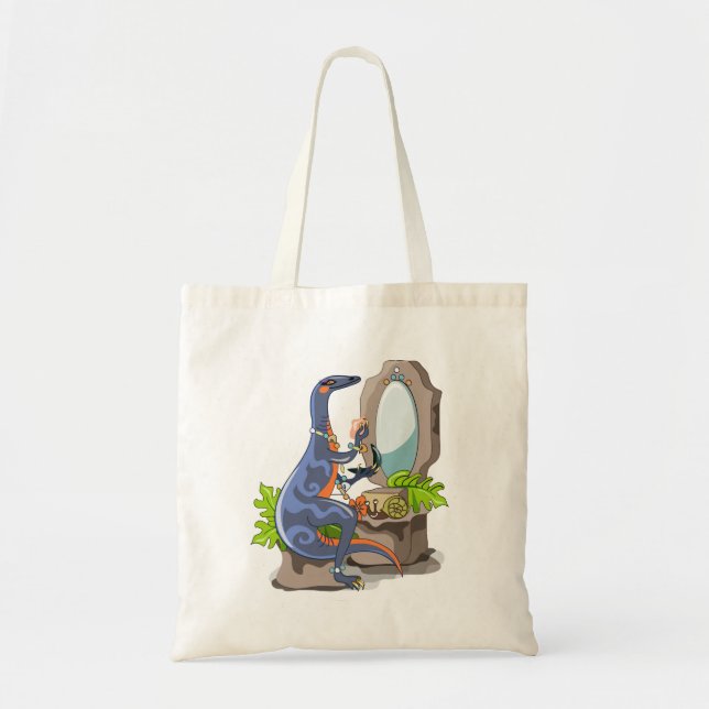 Illustration Of An Iguanodon Putting On Make-Up. Tote Bag (Front)
