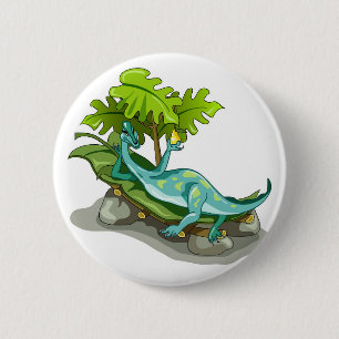 Illustration Of An Iguanodon Sunbathing. 6 Cm Round Badge