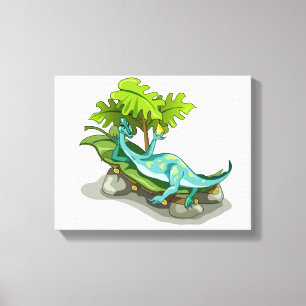 Illustration Of An Iguanodon Sunbathing. Canvas Print