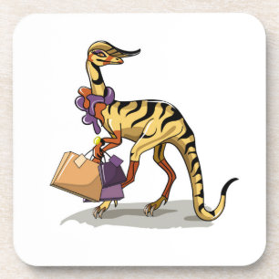Illustration Of An Iguanodon With Shopping Bags. Coaster