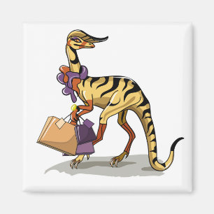 Illustration Of An Iguanodon With Shopping Bags. Magnet