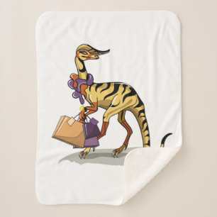 Illustration Of An Iguanodon With Shopping Bags. Sherpa Blanket