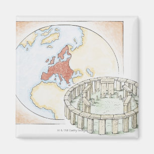 Illustration of ancient stone circle in front of magnet