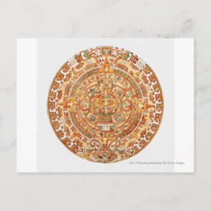 Illustration of Aztec sun stone Postcard