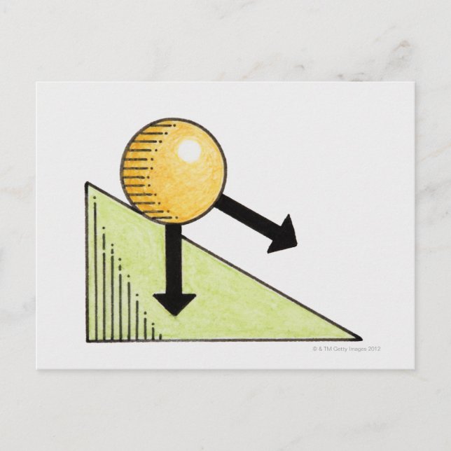Illustration of ball moving down a slope, arrows postcard (Front)