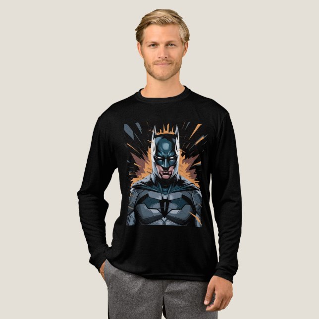 Illustration of batman in a dynamic pose Tri-Blend shirt (Full Front)