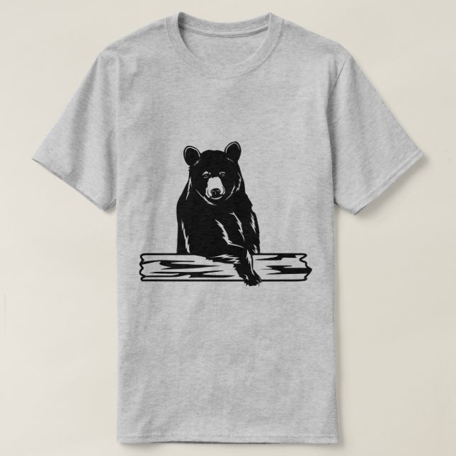 Illustration of Bear Resting on Log  T-Shirt (Design Front)