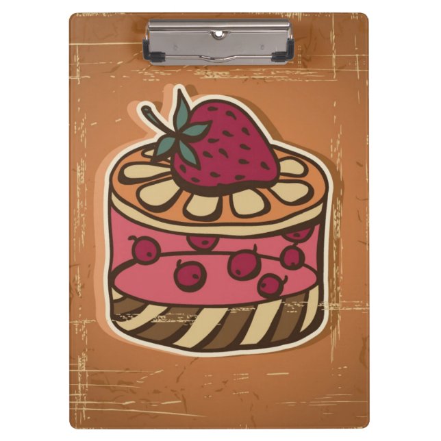 Illustration of cake in retro style clipboard (Front)