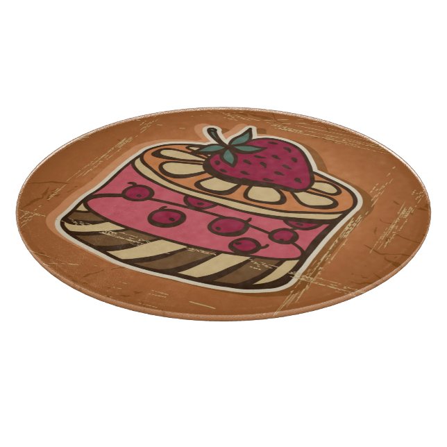 Illustration of cake in retro style cutting board (Corner)