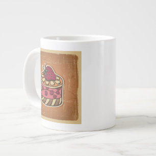 Illustration of cake in retro style large coffee mug