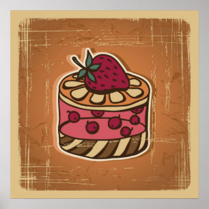 Illustration of cake in retro style poster