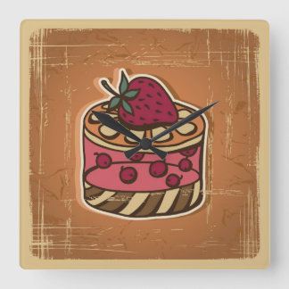 Illustration of cake in retro style square wall clock