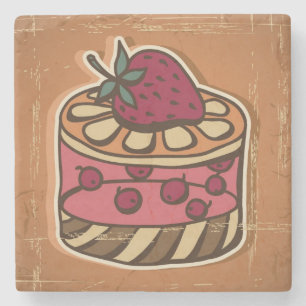 Illustration of cake in retro style stone coaster