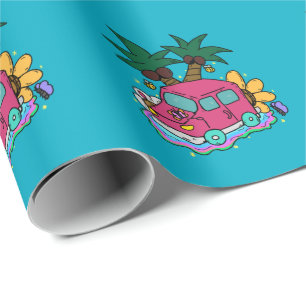 Illustration of cars, bees and butterflies.  wrapping paper