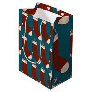 Illustration of Christmas stockings.  Medium Gift Bag