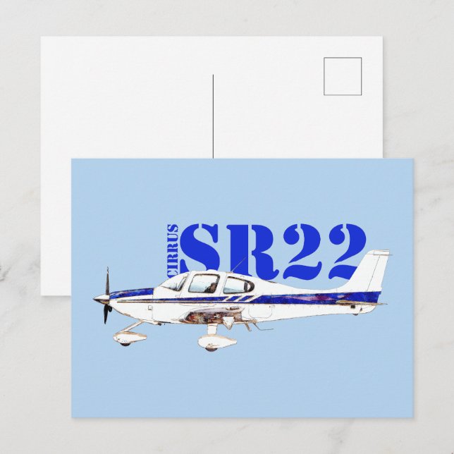 Illustration Of Cirrus SR22 Light Aircraft Design Postcard (Front/Back)