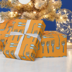 Illustration of cutlery in a croissant. wrapping paper