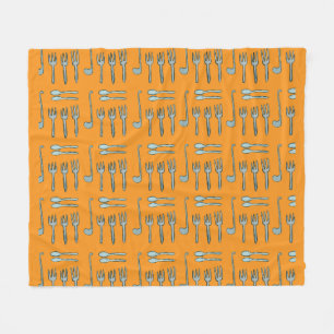 Illustration of cutlery on a shower curtain.  fleece blanket