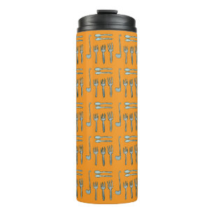 Illustration of cutlery on a shower curtain. thermal tumbler
