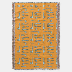 Illustration of cutlery on a shower curtain.  throw blanket