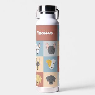 Illustration of dogs collection custom name water bottle
