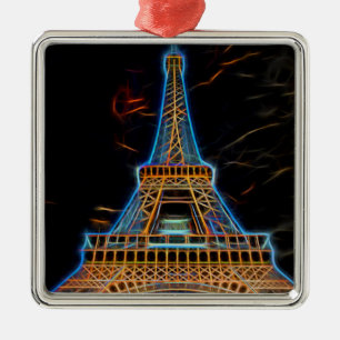 Illustration of Eiffel Tower - Paris, France Metal Tree Decoration