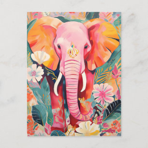 Illustration of elephant with flowers postcard