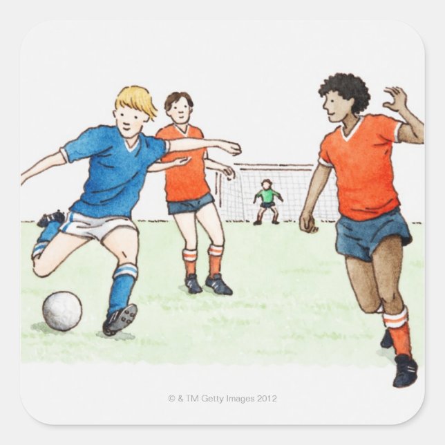 Illustration of footballers playing square sticker (Front)
