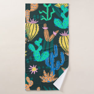 illustration of hand drawn cactus. Seamless patter Bath Towel