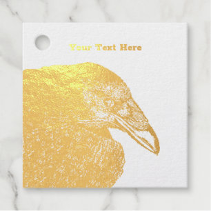 Illustration of Head Wing of Gold Crow on White Favour Tags
