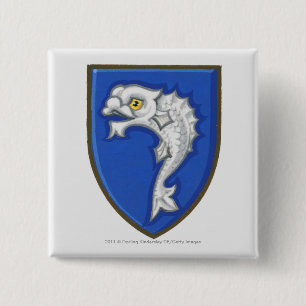 Illustration of heraldic fish symbol on shield 15 cm square badge