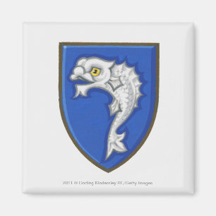 Illustration of heraldic fish symbol on shield magnet
