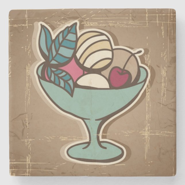Illustration of Ice Cream in retro style Stone Coaster (Front)