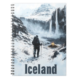 Illustration of Icelandic Landscape and a Hiker Notebook