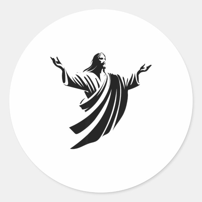 Illustration Of Jesus Christ Shadow With Open Arms Classic Round Sticker (Front)