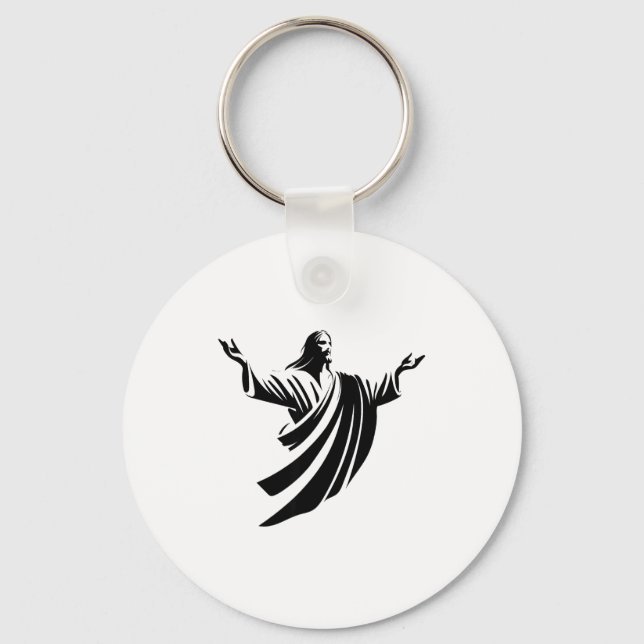 Illustration Of Jesus Christ Shadow With Open Arms Key Ring (Front)