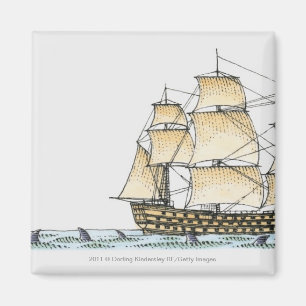 Illustration of late 18th century warship magnet