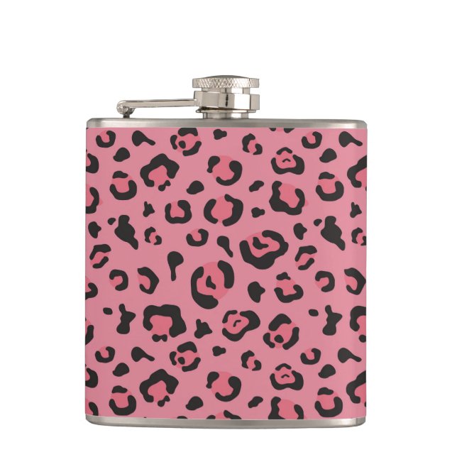 Illustration of Leopard Pink Animal Hip Flask (Front)