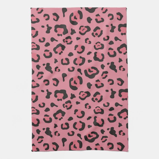 Illustration of Leopard Pink Animal Tea Towel (Vertical)