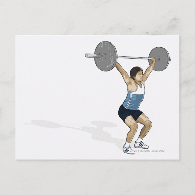 Illustration of man performing weightlifting postcard (Front)
