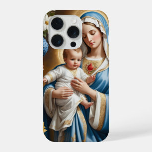 Illustration of Mother Mary and Baby Jesus iPhone 15 Pro Case