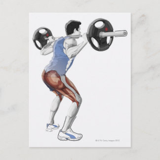 Illustration of muscles used by man to lift postcard