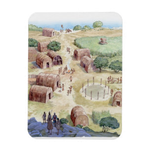 Illustration of native American village Magnet