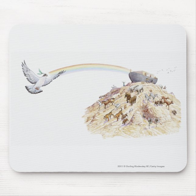 Illustration of Noah's ark with animals leaving Mouse Pad (Front)