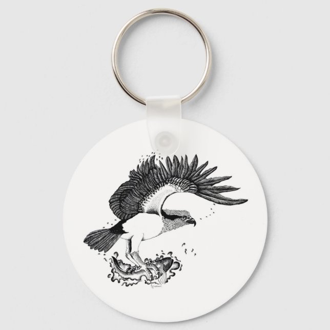 Illustration of Osprey on button keyring (Front)