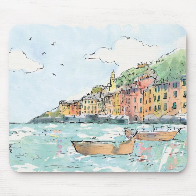 Illustration of Porofino Harbour Mouse Pad (Front)