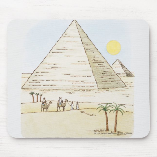 Illustration of pyramids and men with camels mouse pad (Front)