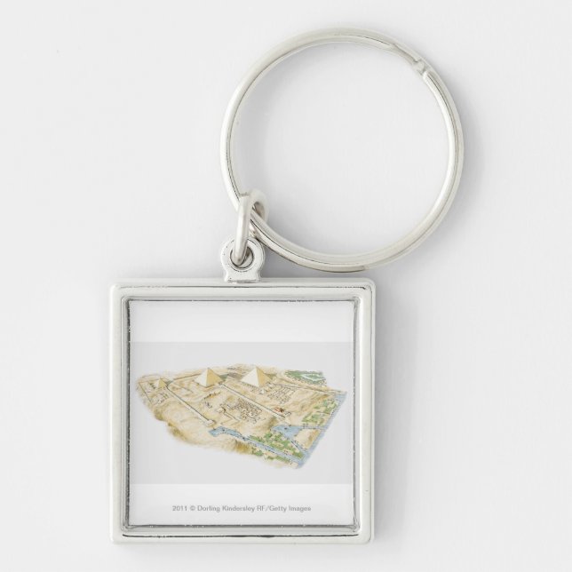 Illustration of Pyramids of Giza Key Ring (Front)