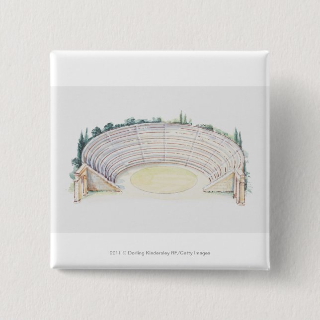 Illustration of Roman amphitheatre 15 Cm Square Badge (Front)