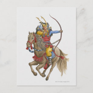 Illustration of Samurai on horseback holding bow Postcard